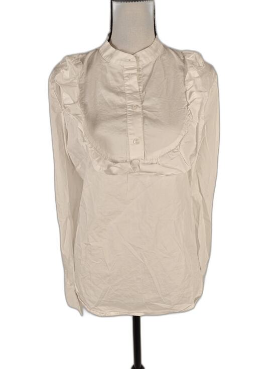 1901 Tops - Women's, 1901, Ruffle Bib Button Front Blouse, White, Small